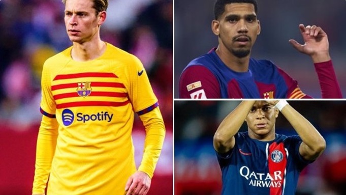 Frenkie de Jong, Ronald Araujo i Kylian Mbappe